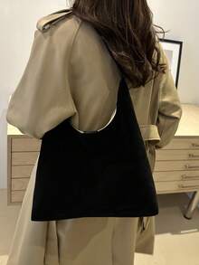 Large Capacity Suede Tote Bag For Women 2026 New Korean Style Premium Fashion Casual Versatile 2 Pieces Set Shoulder Commuter Shopping Bag - Black - View 4
