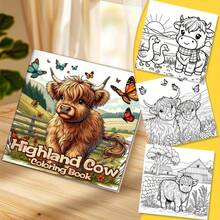 1 本高地牛涂色书，24 种单面图案，20.07x20.07 厘米，厚实光滑的纸张，轻松放松，是生日和节日派对的理想礼物 - 高地牛著色書 - 查看 5