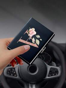 Estuche de tarjetas delgado con 6 ranuras para tarjetas, con patrón de iniciales de la A a la Z en color oro rosa, billetera portadora de identificación y tarjetas de crédito, minimalista y delgado de metal de aluminio, cartera RFID para mujeres y organizador de tarjetas de metal para hombres