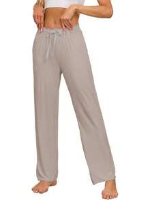 Women's Bamboo Rayon Pajamas Pants Wide Leg Yoga Pants Casual Loose Cozy Sweatpants With Pocketshalloween - Black & White - View 4