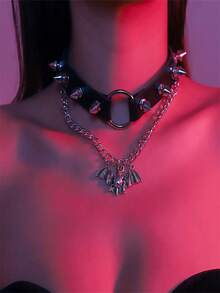 1 Stück Nieten Kragen, Punk Stil PU Leder Herz Charm Spinne Anhänger Kette Kragen, Gothic Hals Dekoration Party Schmuck Geschenke für Mädchen