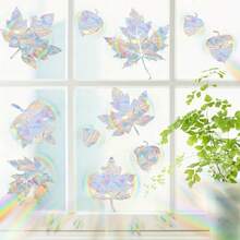 11pcs/Set Rainbow Maple Leaf Window Stickers - Rainbow Prism Stickers, Non-Adhesive Autumn Sun Catchers, For Bird Strike Prevention, Vibrant PVC Sheets With Glossy Surface, Easy To Install, Window Decals | Vivid Leaf Design | Prism Effect, Colorful Window Decor, Holiday Atmosphere, Colorful Rainbow Prism Static Cling Glass Stickers, Colorful Bird Collision Prevention Catch Light Window Stickers, Self-Adhesive Decorative Stickers, Atmosphere Arrangement Window Decor Stickers, Matte Surface, Easy To Apply And Remove, Double-Sided Visible, Suitable For Home Decor - Multicolor - View 8