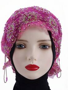 1 pieza Pañuelo de cabeza de mujer de unicolor de alta calidad, nuevo pañuelo de moda musulmana con borlas de cuentas hechas a mano