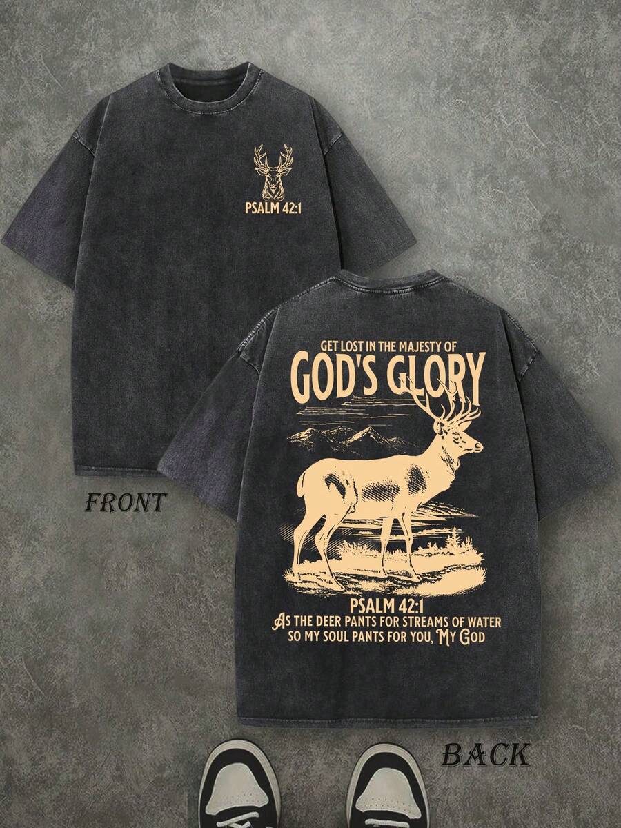 God's Glory Christian Washed Shirt, 'PSALM 42:1' Christian Scripture T-Shirt, Vintage Retro Washed Shirt Double Sided Printed (230 Heavyweight Pure Cotton T-Shirt)  High Quality Christian T-Shirt, Christian Gifts, Men's And Women's Shirts, Comfortable, Fashion Christian Shirt, Street Style Pure Cotton Fall Shirt - màu đen - Xem 1