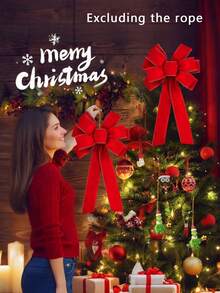 2Pcs Large Christmas Bow,Red Christmas Bows Outdoor Decorations,12"X20" Large Velvet Wreath Bow With Glitter String Gold Edge For Xmas Tree Topper Home Front Door Decor,Christmas Tree Topper Bow, Christmas Home Wreath Tree Decoration - Multicolor - View 4