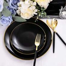 1/25件套可重复使用水果盘套装，金边，适合家庭聚会、派对、户外活动、团队活动、烹饪、圣诞节和其他场合 - 黑色 - 查看 3