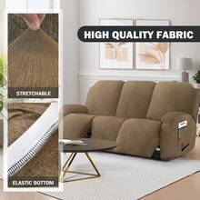 Stretch Recliner Sofa Cover - 5 Pieces Plush Fabric Slipcovers & Durable Furniture Protector For Reclining Couch, Ideal For Kids And Pets  (3 Seater Brown) - màu nâu - Xem 5