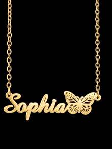 Personalized Butterfly Name Pendant Necklace - Elegant Minimalist Design, Stainless Steel Material, Customized Fashion Jewelry, Perfect Gift For Her, Everyday Wear And Gift Giving - No Plating, No Inlay - One Size - View 5