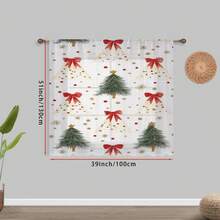 1PC Festive Xmas Tree Bow Dot Christmas Sheer Curtain, Modern Pattern Light Filtering Polyester Voile Rod Pocket Type For Holiday Window & Home Accent. - Multicolor - View 5