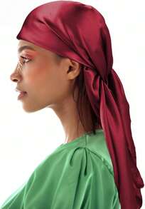 35" Large Square Satin Head Scarf, Silk Scarf For Women Hair Bandana Scarves For Hair Wrapping And Sleeping At Night - 酒紅色 - 查看 7