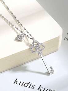 1 件欧美风格简约钥匙锁吊坠项链，适合女士，时尚办公室女士短链微镶方晶锆石锁骨项链 - 項鍊 - 查看 9