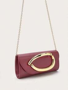 极简主义时尚休闲链条女士手包，适合派对和聚会 - 酒紅色 - 查看 4