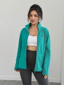 1 pieza Chaqueta de forro polar para mujer, chaqueta delgada con cuello alto con cremallera, transpirable y cálida, adecuada para senderismo, viajes y deportes de esquí en primavera, otoño e invierno - Verde - Ver 5