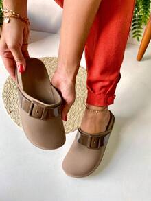 Women's Mule Babuche Cozy Clog Closed Cross Round Toe Buckle Detail MBAB - Lá xanh - Xem 4