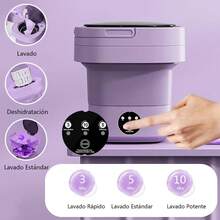 Mini Lavadora Portátil y Plegable de 8L con Función de Secado, Cesta de Drenaje y Tubo de Agua - Multicolor - Ver 3
