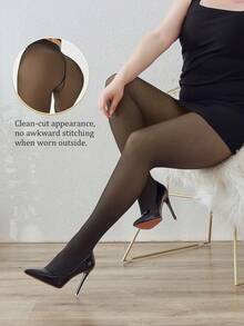 1 PC Plus Size High-Waist Warm Fleece Lined Tight Leggings (Fake Translucent Sheer Thermal Pantyhose) - Tummy-Control & Butt-Lifting, Autumn & Winter Warm Pants, Stretchy Fabric & Body-Hugging, Stylish & Versatile - Sữa lắc - Xem 3