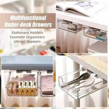 2 Paquetes Deslice El cajn debajo del escritorio 21cmx24cm, Organizador de Cajones Autoadhesivo para Debajo del Escritorio, Cajn Debajo del Escritorio, Cajn Debajo de la Mesa para transparente - Adhesivo or tornillos - Ver 7