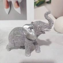 树脂大象装饰雕像，采用珠子和亮片精心制作，非常适合架子、客厅、橱柜装饰、桌面大象装饰 - 點珠象 - 查看 9