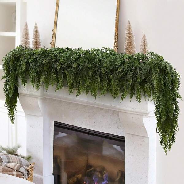 1PC 9FT Christmas Cedar Garland With Realistic Soft Thickness Pine, Artificial Green Faux Cedar Pine Garland For Fireplace Mantle Fireplace Indoor Outdoor Holiday Party Home Decoration,Christmas Fake Pine Tree Decorations, Fake Plants, Autumn Decorations Christmas Decorations Room Decor