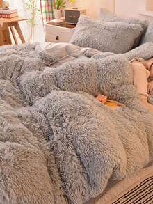 3 件套柔软毛绒水晶毛绒羽绒被套套装（1 个羽绒被套 + 2 个枕套），舒适温暖，可机洗，适用于卧室、客房 - 淺灰色 - 查看 9