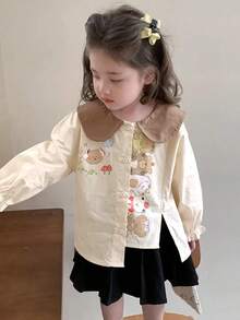 女童卡其色卡通熊领休闲衬衫 - 卡其色 - 查看 3