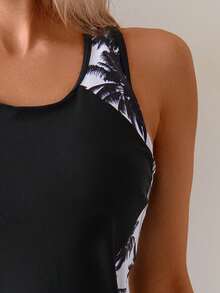 女士性感可爱不对称抽绳防晒衣，椰树印花裙摆，圆领 - 黑色 - 查看 4