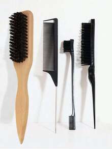 1pc Slick Back Hair Brush, Soft Bristles For Laying Down Hair Edges And For A Glossy Finish On All Hair Types, Smoothing Frizz&Restore Shine And Texture Comb - Multicolor - View 5