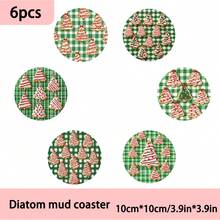 4 Stücke/6 Stücke/300 Stücke Weihnachtsbaum mit Zuckerstangen-Streifenmuster Diatomeenerde Untersetzer, Kaffee Untersetzer, Mehrzweck-Dekoration für Zuhause und Restaurant, tägliche Geschenke, Tischdekoration, Themenparty-Dekoration - Verschiedenfarbig - Übersicht 10