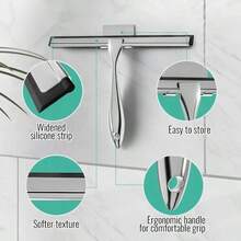 不锈钢多功能刮水器，可更换橡胶刮片，适用于淋浴房玻璃，手持式淋浴房刮水器，也可用于刮除玻璃上的水渍，是家用清洁刮水器、窗户刮水器和水渍清除器的理想选择，适用于淋浴房门、浴室、窗户和汽车玻璃。 - 彩色 - 查看 9