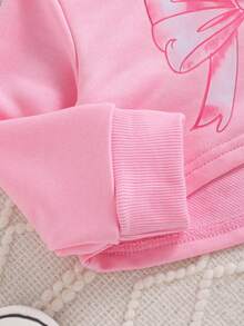 2-teiliges Set für Babymädchen: Süßer rosa Kapuzen-Sweatshirt mit Schleife & Träger-Top kombiniert mit Schleifenhose mit geradem Bein, modisches Outfit für Alltag, Outdoor, Schule, Pendeln, Urlaub, Fotografie