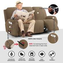 Stretch Recliner Sofa Cover - 5 Pieces Plush Fabric Slipcovers & Durable Furniture Protector For Reclining Couch, Ideal For Kids And Pets  (3 Seater Brown) - màu nâu - Xem 4