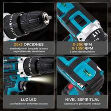 Taladro Inalámbrico 48V, 3 Modos de Trabajo, Incluidos Apriete, Perforación e Impacto, 25 Ajuste Esfuerzo de torsión, Con 2 Baterías Y Cargador, Para Madera\/Metal\/Bricolaje,Etc(Auzl\/Nueva Y Mejorada) - albaricoque - Ver 3