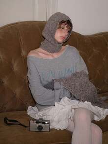 1 件设计师针织拉法帽，冬季保暖女士无檐便帽 - 淺棕色 - 查看 2