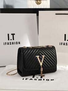 Bolso de mujer 2025 Nueva moda Bolso de hombro con bordado a rayas y decoración de borla en forma de V Bolso cruzado Disponible para dropshipping.