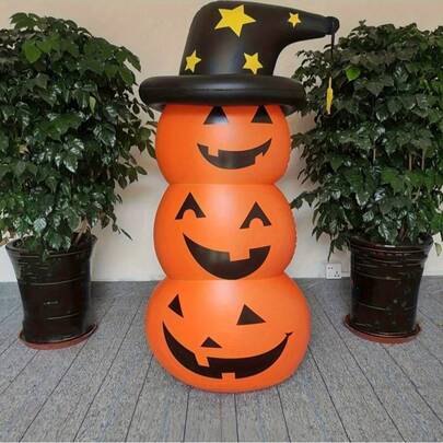 1 套巨型站立橙色南瓜，万圣节充气不倒翁装饰，户外万圣节充气装饰