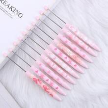 10pcs/Set New Pink Bow Beaded Ballpoint Pen, Cute Pink Beaded Silicone Barrel Plastic Pen, Valentine's Day Gift Craft Making