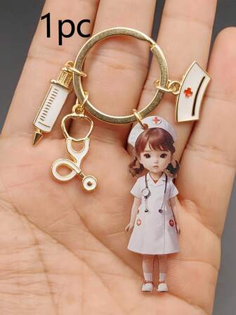 1 pieza Llavero con tema de enfermera con estetoscopio y gorra - Regalo perfecto para enfermeras y trabajadores de la salud, se puede usar como decoración para mochilas, autos o carteras. Este llavero de aleación de zinc con tema médico presenta un colgante con forma de corazón, jeringa, estetoscopio y modelo de corazón anatómico - Regalo ideal de agradecimiento para enfermeras y profesionales de la salud, accesorio hecho a mano para personal médico, regalo de aprecio a las enfermeras.