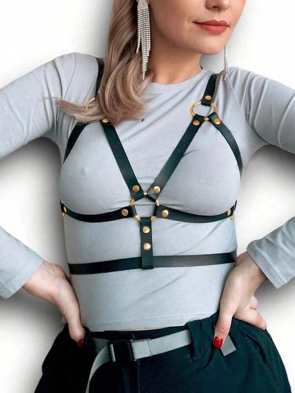 1pc Women's Renaissance Accessory Sexy Dark Fashion PU Leather Suspender, Suitable For Halloween Party, Gathering, Or Daily Wear