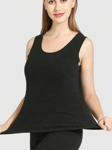 Seamless Warm Bottom With Medium Thick Fleece And Quick Heating Thermo Double Sided Sleeveless Tight Thermal Underwear Vest Winter Women's - Black - View 3