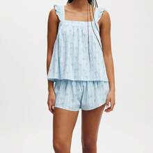 Women Cute Ruffle Pajama Set 2 Piece Summer Pjs Floral Print Cami Top And Shorts Sleepwear Lounge Setshalloween - A-多 - 查看 6