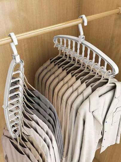1/2pcs 11-Hole Foldable Clothes Hanger Rack, Multi-Functional Non-Slip Plastic Portable Hanging Wardrobe Storage System, Space-Saving Magical Closet Hook For Women Tops, Pants, Winter Clothes, Dresses, Ties And Belts, Home Organization, Bedroom Decor, Household Items, Bedroom Accessories, Jewelry Storage