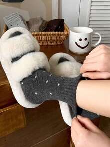 4双波点保暖内衬袜，可爱百搭复古保暖中筒袜，适合秋冬季节，舒适袜子 - 彩色 - 查看 2