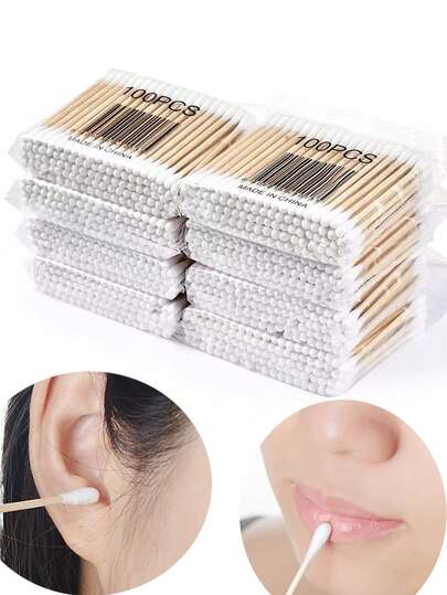 400/800/1000 pezzi Bastoncini di pulizia bidirezionali rotondi, bastoncini di pulizia igienici, bastoncini struccanti per uso domestico