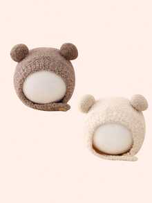 婴儿毛绒冬季无檐便帽，适合男婴和女婴