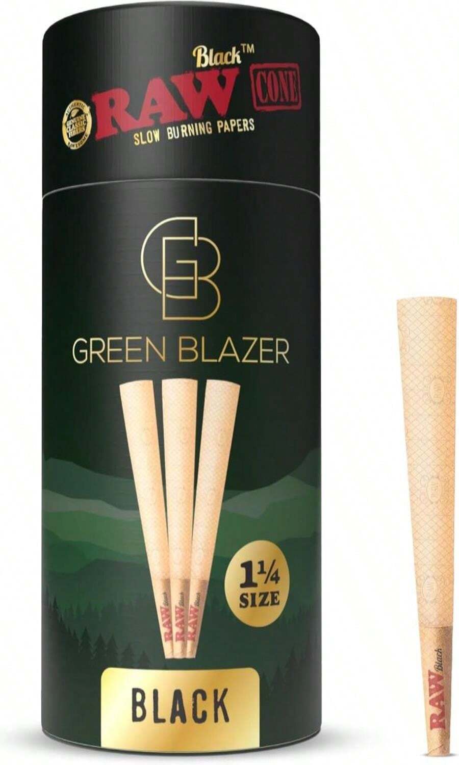 RAW Cones Black 1 1/4 Size: 50 Pack Translucent, Extra Fine Pre Rolled Cones & Tips – Ultra Thin RAWthentic Paper, Patented Slow Burn, 84mm - MàuA - Xem 1