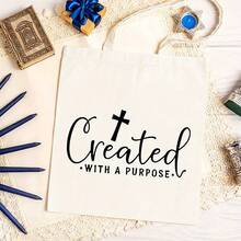 Christian Tote Bag With Created With A Purpose Print - Large Capacity Durable Polyester Handbag Outdoor, Party, Travel & Shopping - Stylish Minimalist Design With & Inspirational Quote, Reusable Grocery Bag, Party Accessory, Minimalist Design, Sturdy Handle Construction, Alcohol Design Tote Bag, Alcohol Bag, Good Bag, Canva Handbag, Sister Shopper, Inappropriate Women, Book And Snack Tote, Shopping Bag, Fabric Bag, Food - 1pc - 查看 4
