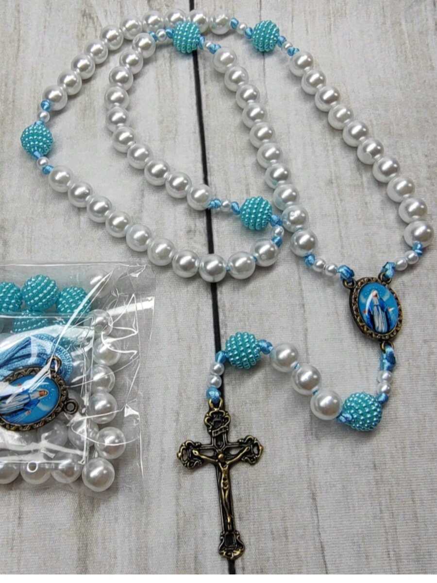 Alice's affection Rosary Assembly Kit With Casting And Resin For Adults, Jewelry, And Religious Items - White and Blue - View 1