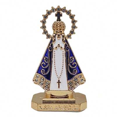 Kit 12 Imagens Nossa Senhora Aparecida em Metal 5,5cm – Base Adesiva – Decoração Religiosa e Automotiva