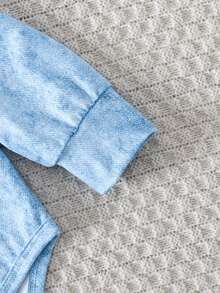 3件套女婴翻领仿口袋上衣、卡通动物印花裤子+头带 - 藍白色 - 查看 10