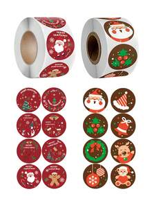 1 Rolle mit 500 Weihnachts-Aufklebern, Weihnachtsdekoration Etiketten-Aufkleber, Umschlag Aufkleber-Etiketten, Siegelaufkleber, Geschenkverpackung Ausschnitt-Aufkleber, Süßigkeitenverpackung Dekorationen, runde Party-Geschenkdekorationen, Frohe Weihnachten, Weihnachtsdekorationen, Weihnachtsfestdekorationen, Weihnachtsdekorationen, Weihnachtsgeschenke.